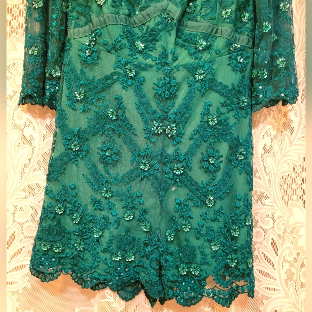 Free People Size 12 Elegant Teal Lace Scalloped Trim Romper - Picture 3 of 9